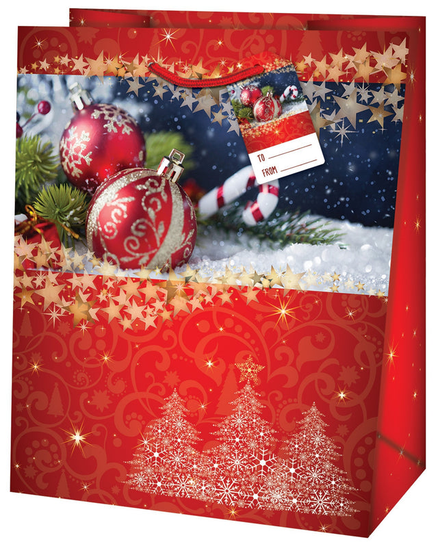 Dárková taška vánoční velká (TL) - ČERVENÉ VÁNOČNÍ OZDOBY - 33x26,7x13,7cm 223506 TL.jpg