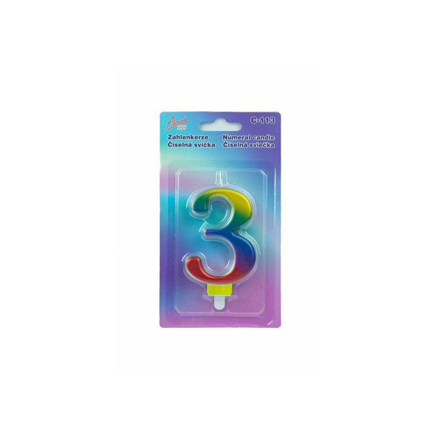 Duhová číselná narozeninová svíčka na dort 3 (9 cm)  C-113_1.jpg#14669#63369452893c