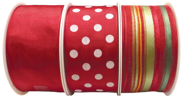 Mix hedvábných stuh s drátem nebo bez drátu - Červená - 40 mm x 2 m NAV-červená.jpg